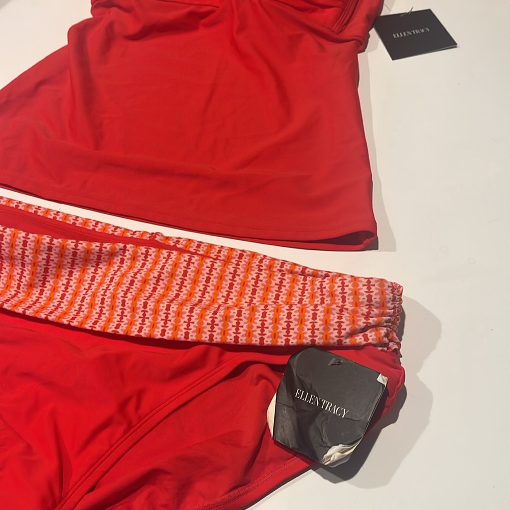 Ellen Tracy NWT tankini set coral orange peach 8D top 14 bottoms - Picture 2 of 5